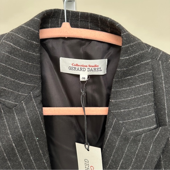 Gerard Darel Gray Striped Ewan Double Breasted Flannel Blazer Jacket 36 nwt - Picture 3 of 6
